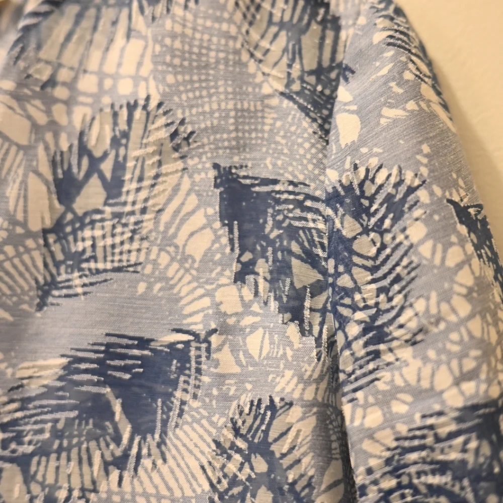 Tory Burch Blue Sheer Linen Blend Blouse Tunic Top Oversize 4 Palm Leaf Summer